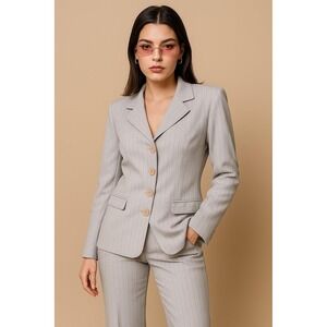 NOS Y2K Star City Gray Pinstripe 2-Piece Work Career Coat & Pants Set Woman Sz 9